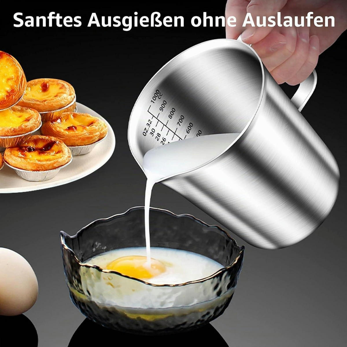 MESSBECHER Edelstahl 1L mit Skala und Griff - Silberfarben, Metall (1L)