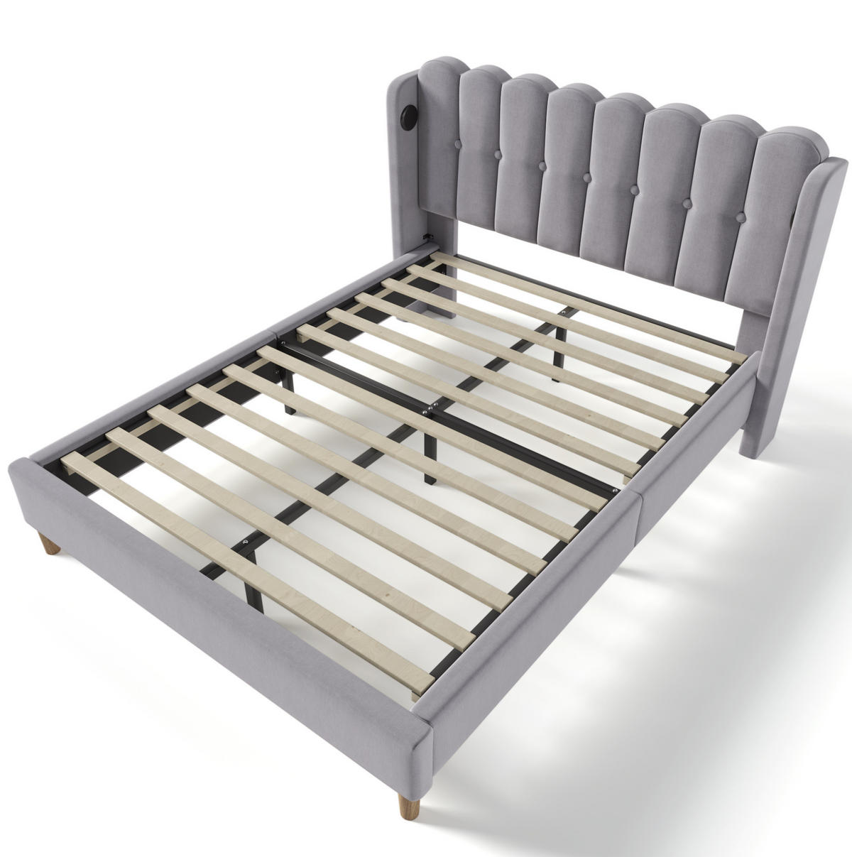 POLSTERBETT 140/200 cm in Grau mit USB- und Type-C-Anschlüssen - Grau, Textil (140/200cm) - Flora Grace