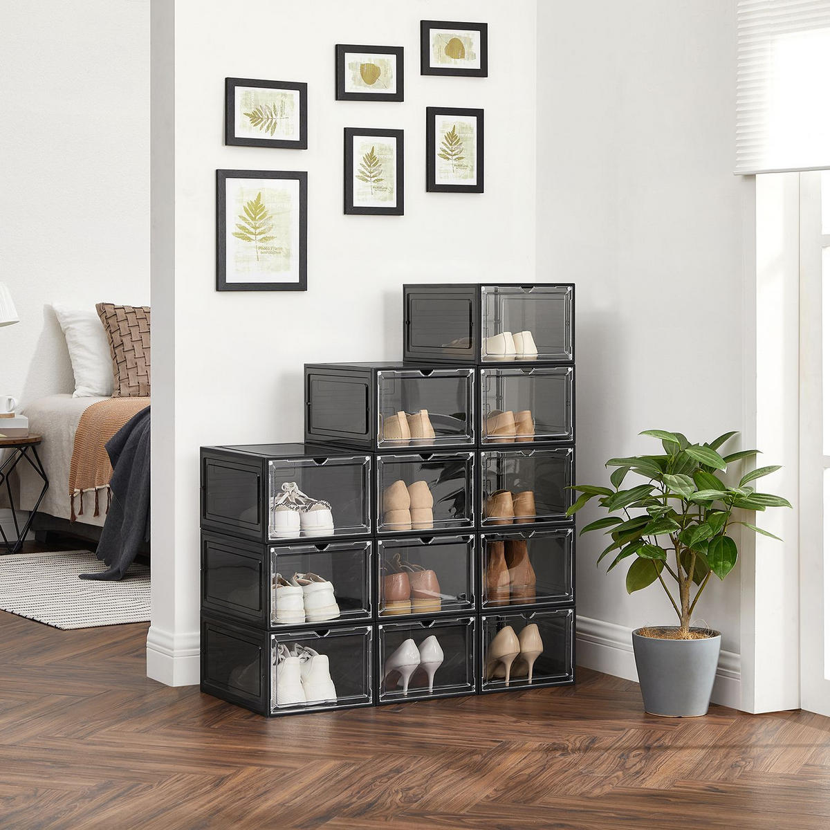 SCHUHBOXEN SYDNEY 12ER-SET - Schwarz, Kunststoff (34.5/19/27cm) - Hansiro