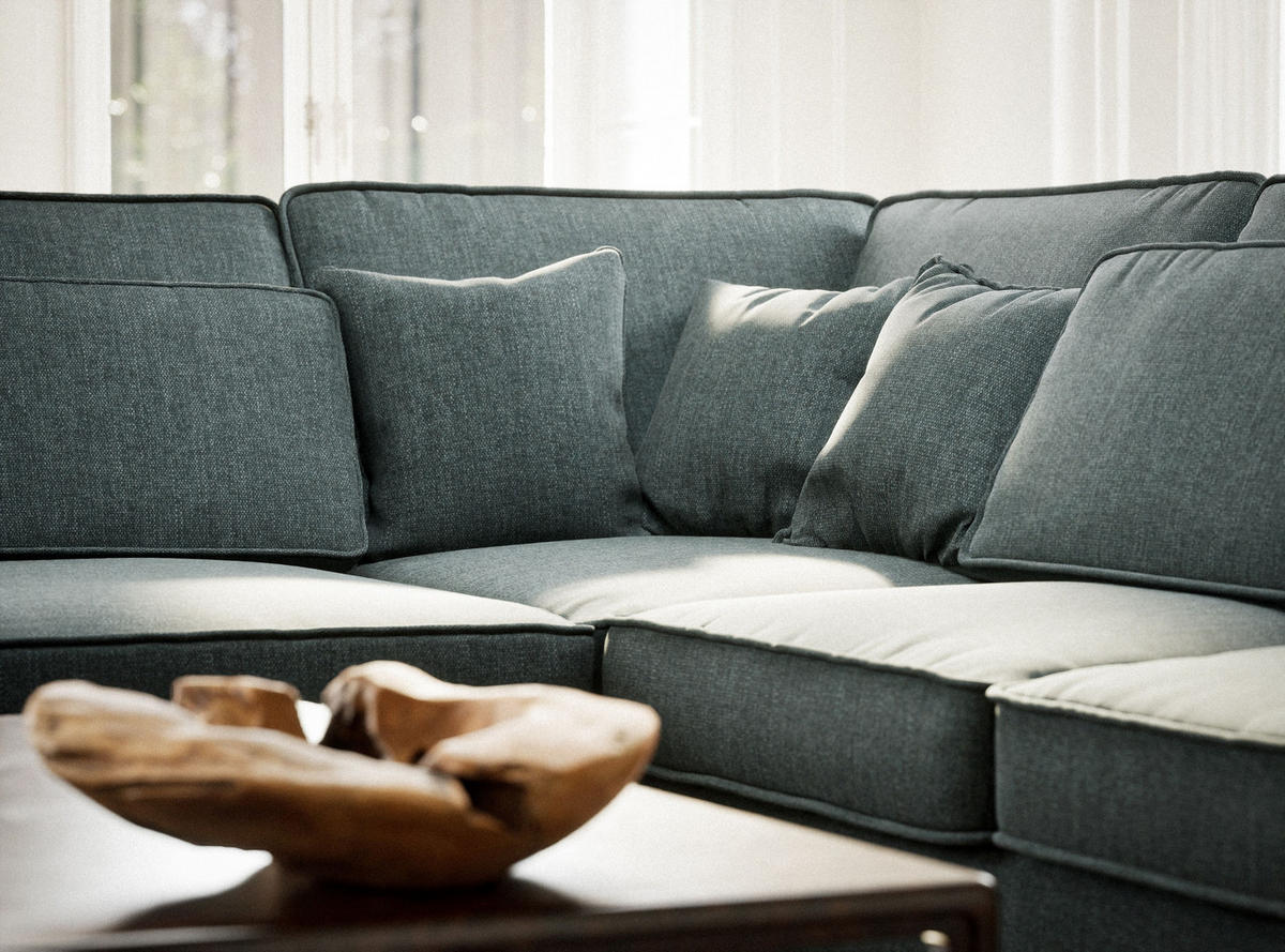 ECKSOFA Kirou Blau Webstoff - Links Seite - Blau/Schwarz, Holz/Holzwerkstoff (225/311cm) - Maison de Reve