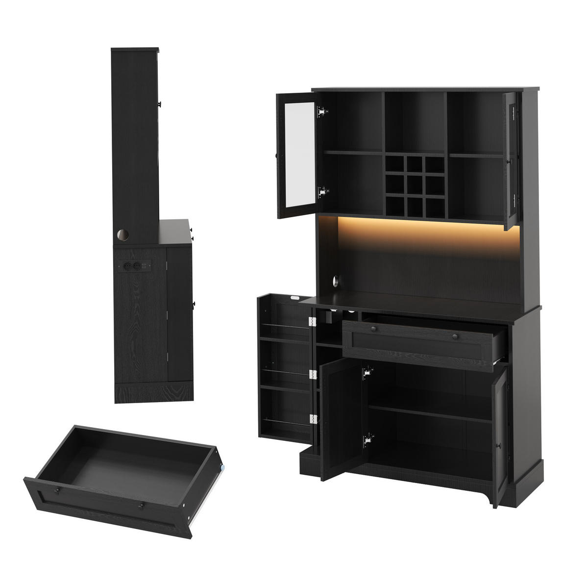 HOCHSCHRANK mit LED-Beleuchtung 180 x 105 x 40 cm Schwarz - Schwarz, Holzwerkstoff (40/180/105cm) - Meubliv