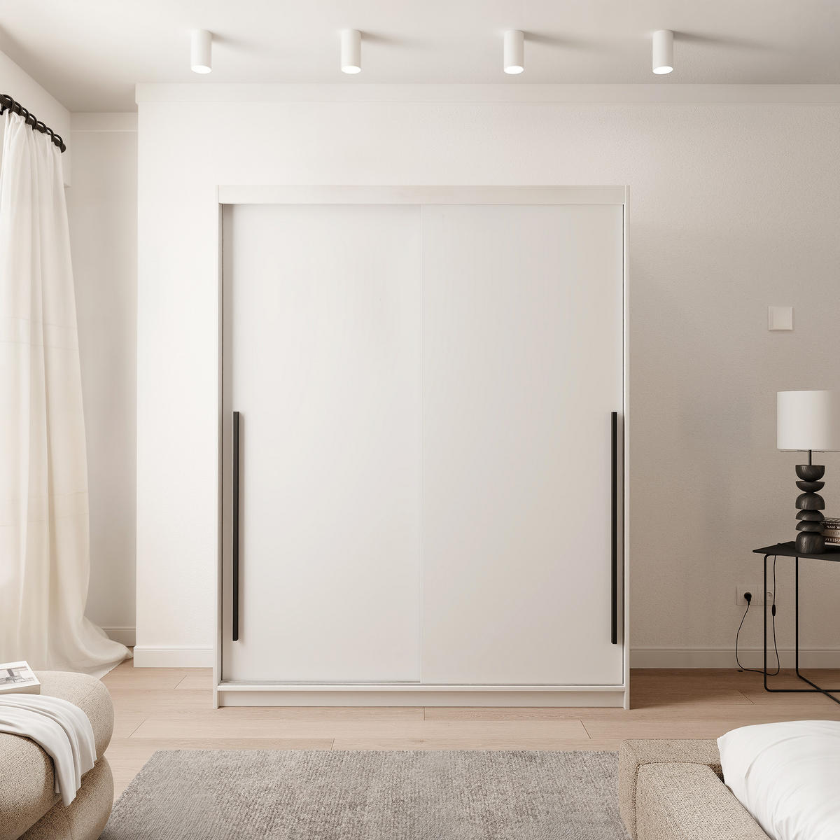 SCHIEBETÜRENSCHRANK SILENTE 160 cm mit Einlegeböden und Kleiderstange - Weiß, Holzwerkstoff (160/205/60cm) - Idohome