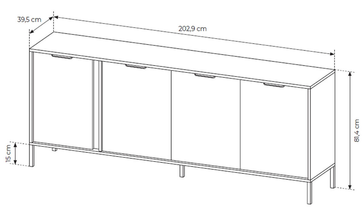 SIDEBOARD Lars anthrazit / gold 202,9 / 39,5 / 81,4 cm - Anthrazit/Grau, Holz/Holzwerkstoff (202.9/81.4/39.5cm) - Feldmann-Wohnen