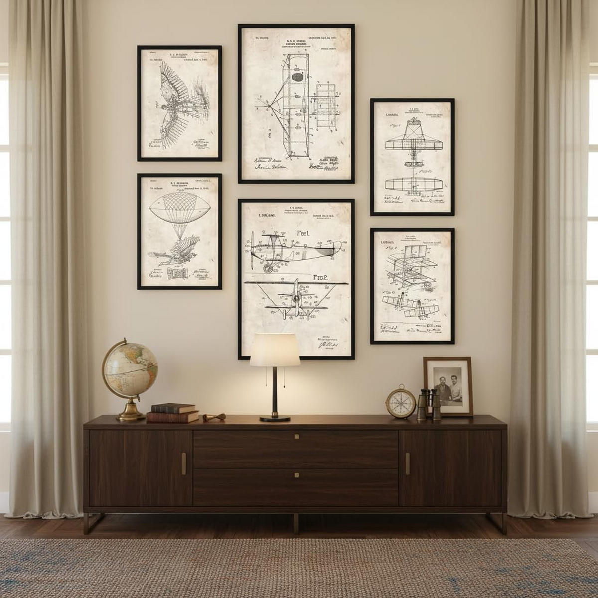 POSTER Set Mit 6 Plakaten Mit Flugzeug Patenten Im Vintage Stil A3 & A4 Schwarzer Rahmen - Schwarz, Papier (29/3cm) - Nacnic