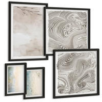 BILDER SET 5er Set - 50x50 cm & 20x30 cm & 40x60 cm Schwarzer Rahmen - Zarte Aquarellkartons - Schwarz, Kunststoff (40/60cm) - TULUP