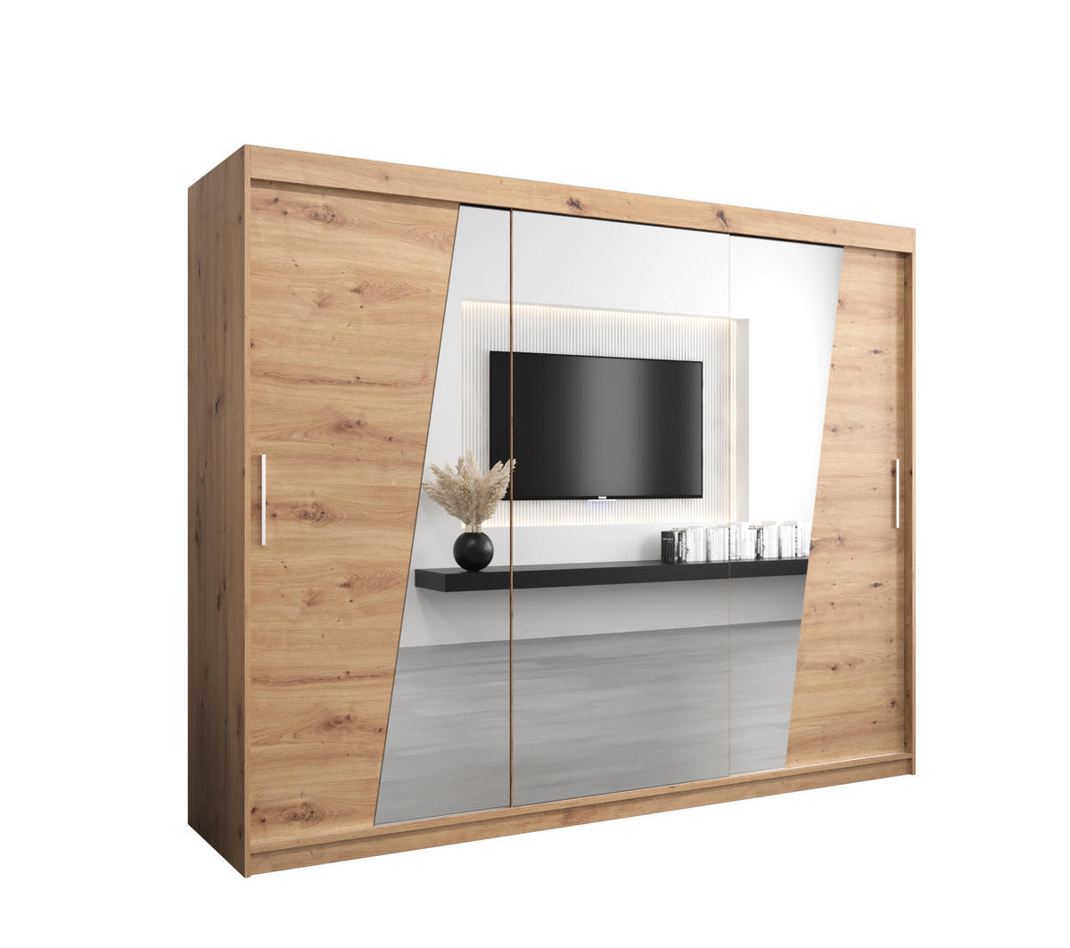 SCHWEBETÜRENSCHRANK 200/250/62 3-türig - Silberfarben/Eiche Artisan, Holz/Kunststoff (250/200/62cm) - MÖBEL KRYSPOL