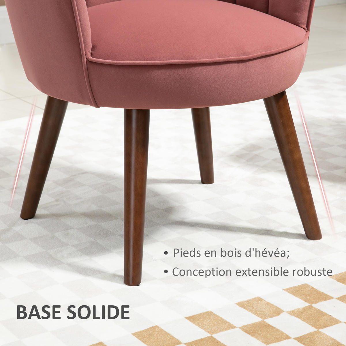 SESSEL DE-13382 Samtbezug & Gummibaumholzfüße Rosa - Pink, Textil (66/78.5/66cm) - ComfortXL