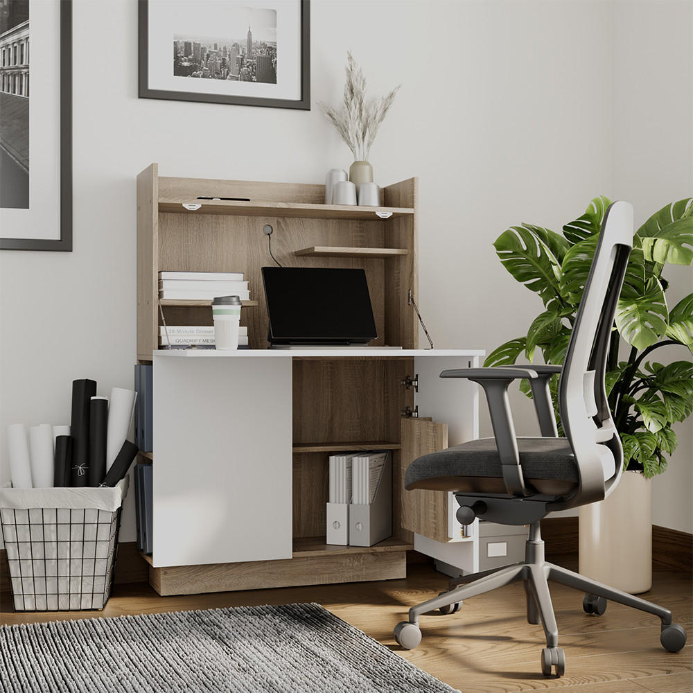 SEKRETÄR SCHREIBTISCH Alena Sonoma 85 x 27 cm - Weiß/Sonoma Eiche, Holzwerkstoff (27/85/118.9cm) - Vicco