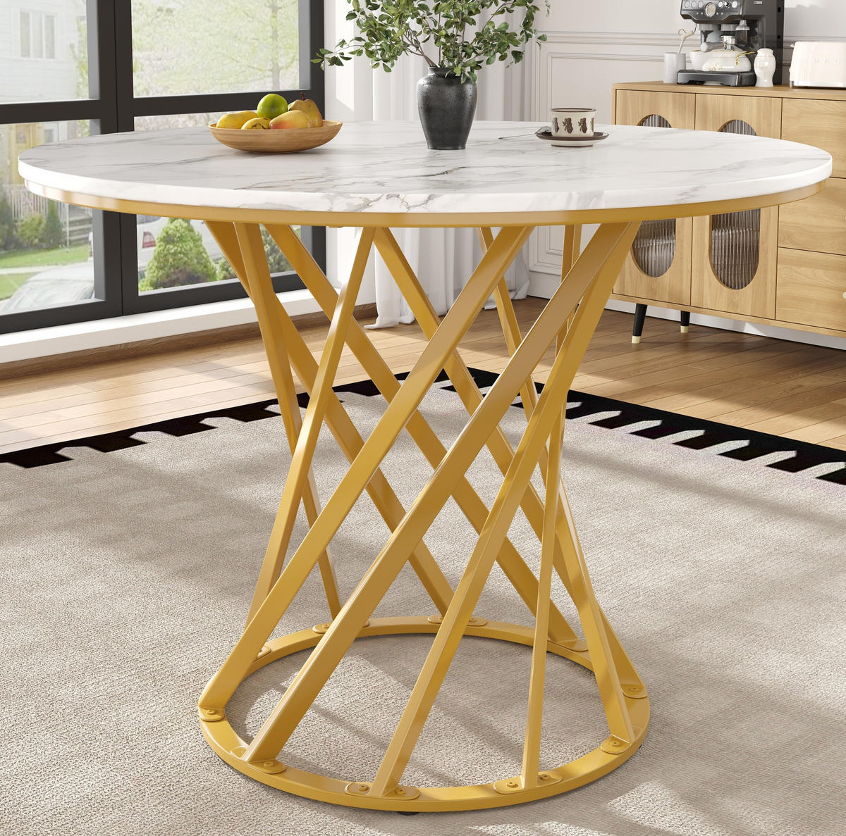 JÍDELNÍ stůl 80/80/76 cm s MDF deskou a nastavitelnými nohami, Zlatá/Bílá - zlatá, kompozitní dřevo (80/80/76cm) - Redom