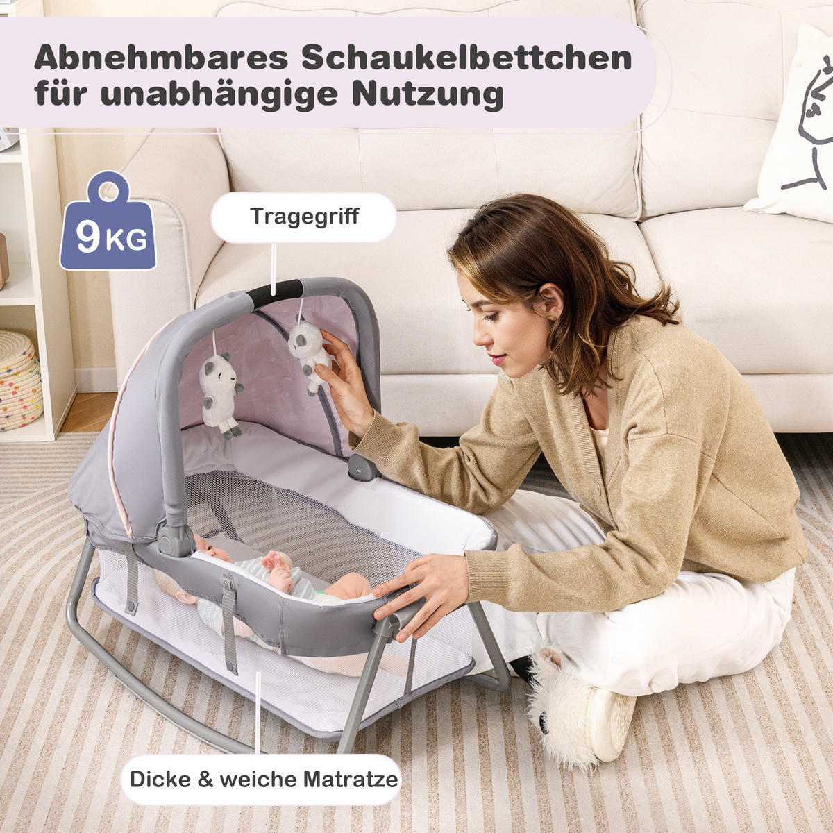 BABYBETT mit Matratze rosa - Pink, Textil - COSTWAY