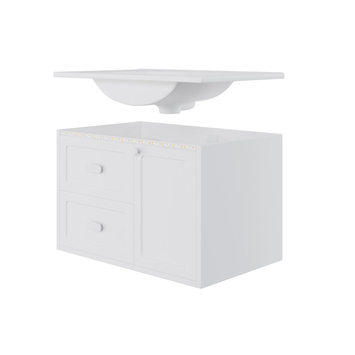 WASCHTISCHKOMBI 76x46x51 cm Weiß aus Keramik & Spanplatte mit Radarsensor-LED & 2 Schubladen - Weiß, Holzwerkstoff (76/51/46cm) - Modfu