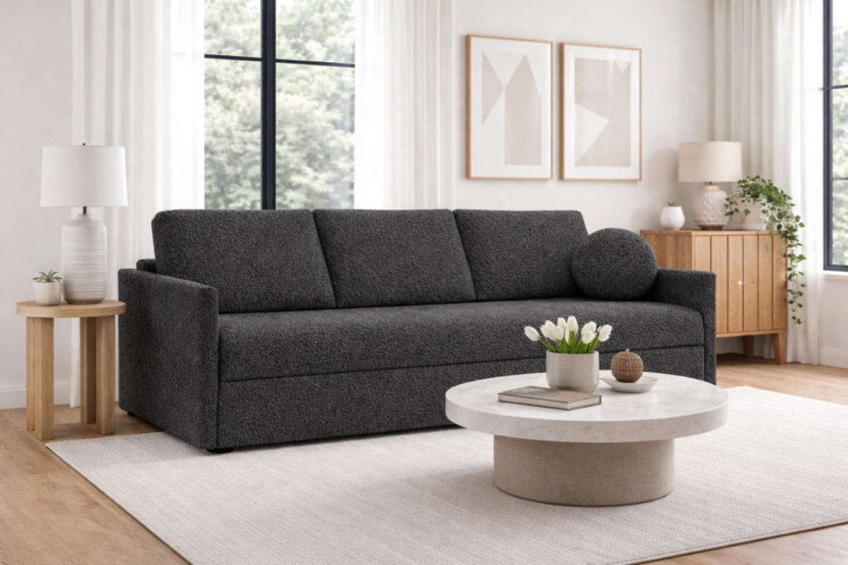 SOFA Dunkelgrau SISI Mit Schlaffunktion - Dunkelgrau/Grau, Textil (207/90/87cm) - Sepro Meble