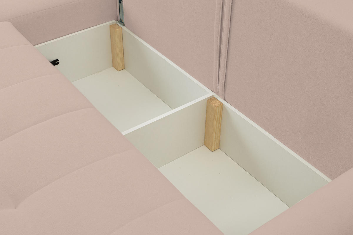 ECKSOFA Primo mit Schlaffunktion und Bettkasten in Cordstoff - Schwarz/Rosa, Holz/Holzwerkstoff (245/143cm) - Ravio