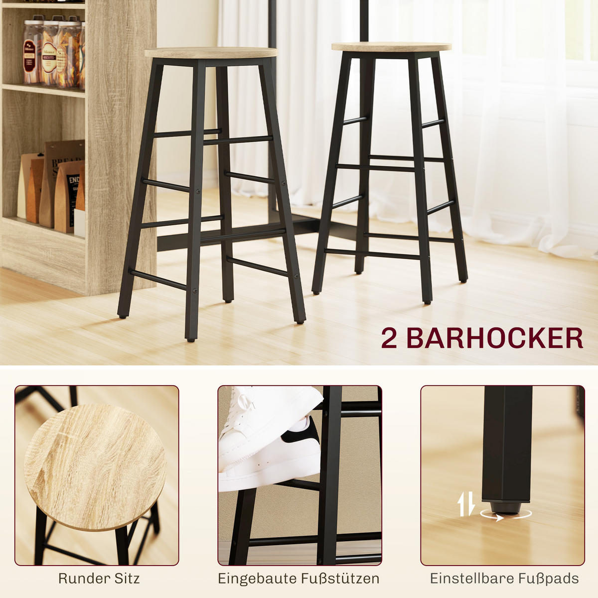 BARTISCH mit Barhocker Set, 3-tlg. Bartisch-Set mit Küchentisch, Stauraum - Multicolor, Metall (49/91/91cm) - HOMCOM