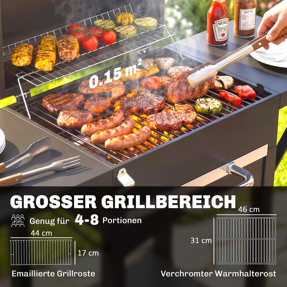 SMOKERGRILL Metall Schwarz - Schwarz, Metall (46.5/101/110cm) - Outsunny
