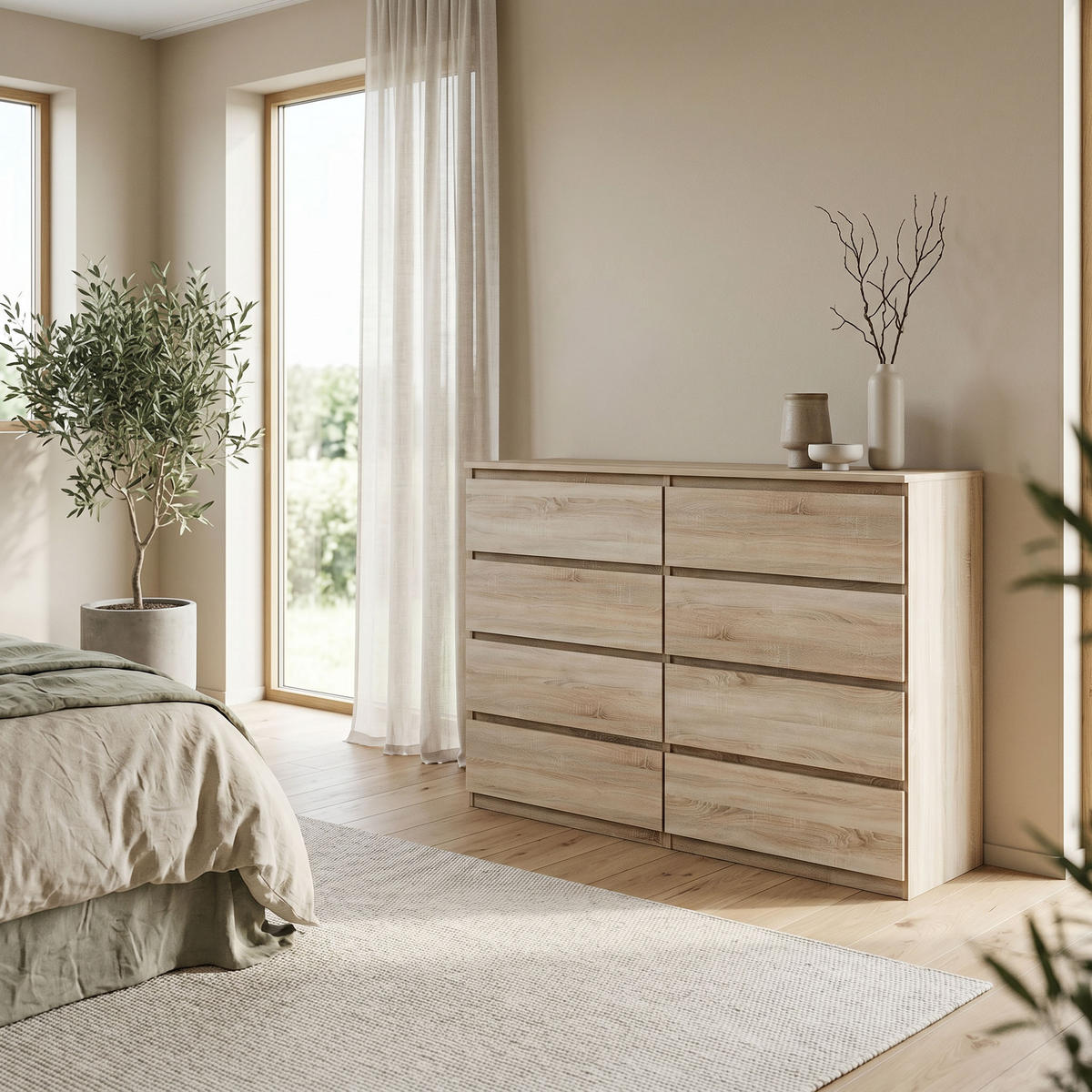 KOMMODE NUDO 138,5/101,5/39cm mit 8 Schubladen Türen Sonoma Eiche - Sonoma Eiche, Holzwerkstoff (138.5/101.5/39cm) - MASSENO