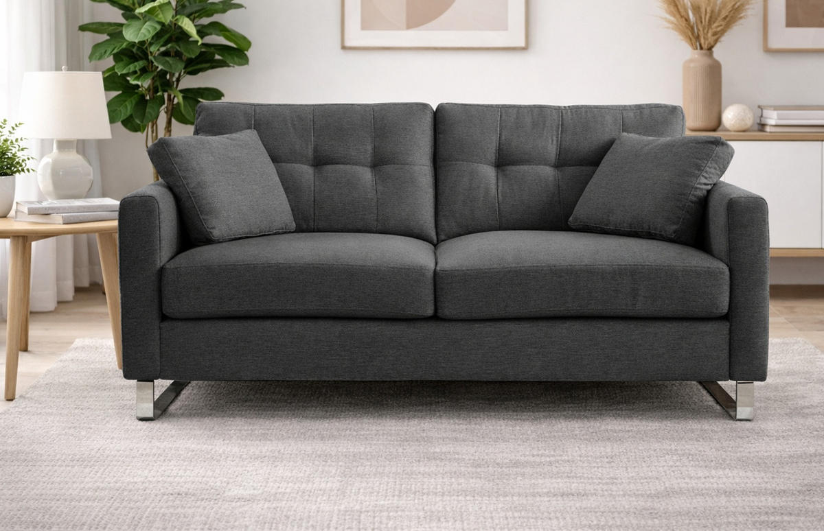 SOFA grau Flachgewebe 2-Sitzer 175 cm, Couch mit Steppoptik - Chromfarben/Grau, Holz/Textil (175/92/94cm) - Inn.Furn