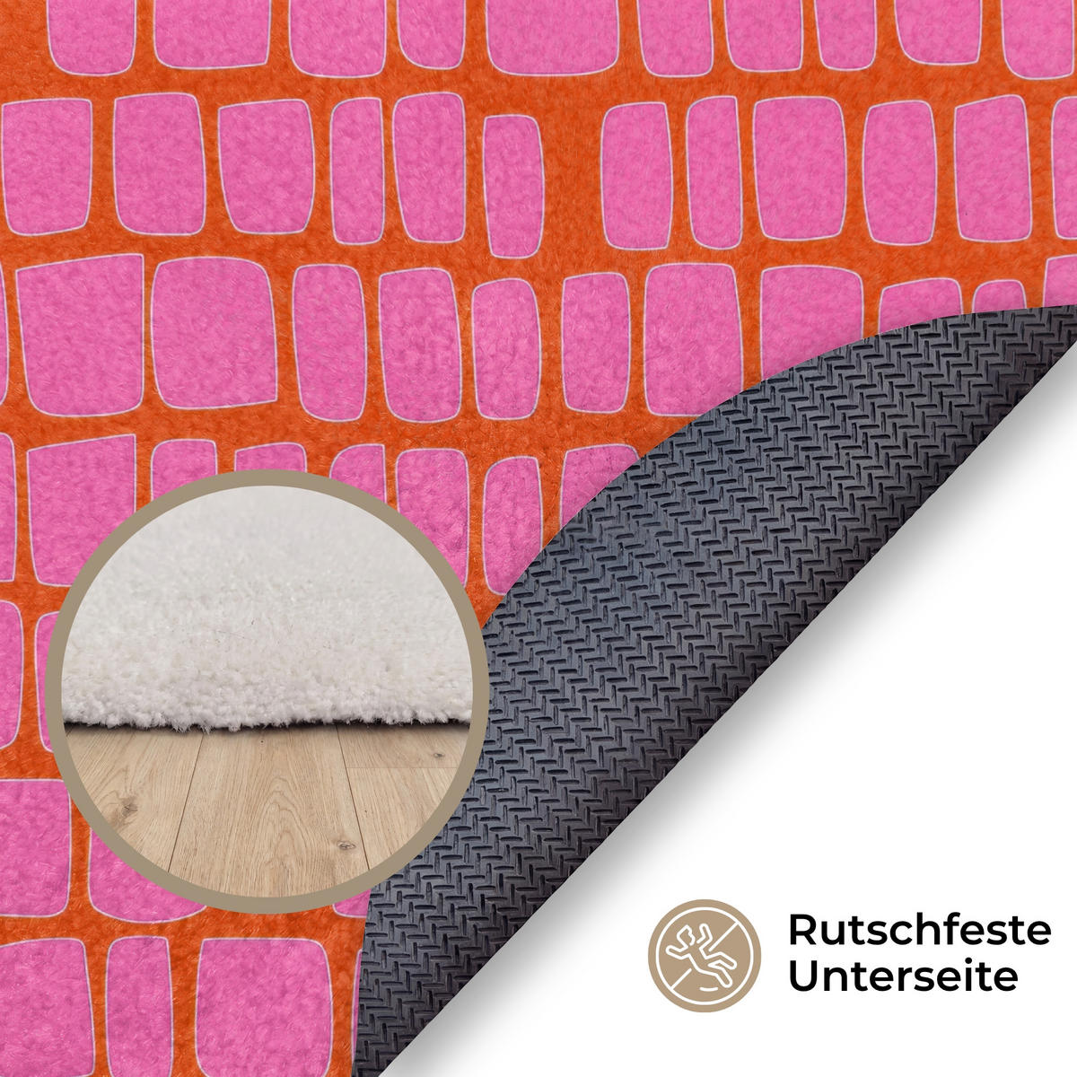 TEPPICH - Bio - Gitter - Rosa - 150x150 cm - Pink, Kunststoff/Textil (150/0.4cm) - OnlyWow