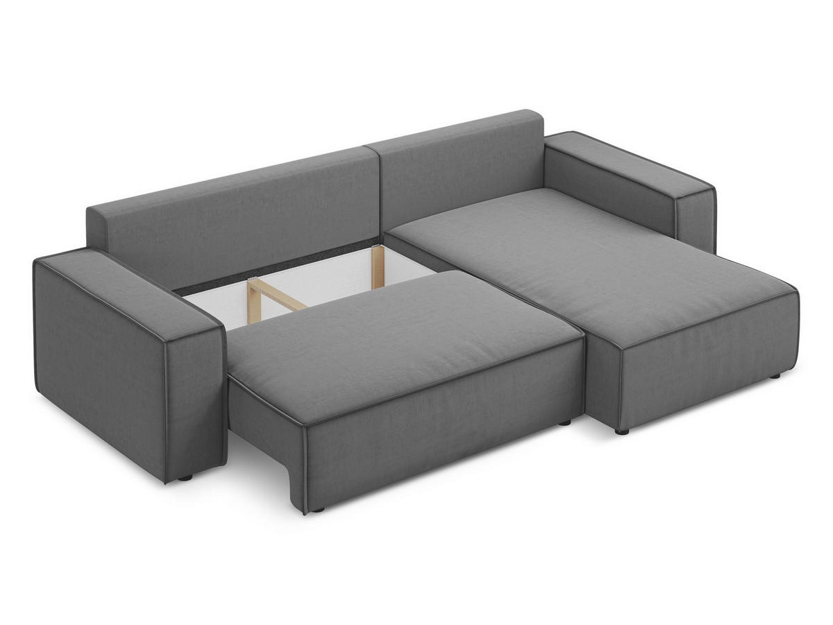 ECKSOFA mit Schlaffunktion Samt Stoff Grau - Schwarz/Grau, Kunststoff/Textil (290/185cm) - Makamii