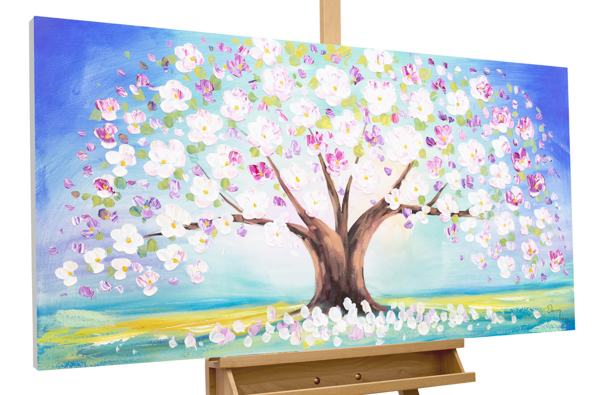 ACRYLBILD HANDGEMALT 120/60 cm - Blau/Pink, Holz/Textil (120/60cm) - KUNSTLOFT