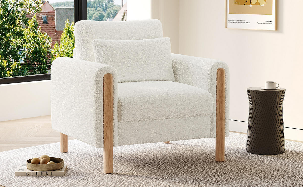 LOUNGESESSEL Teddy-Samt mit dickem Sitzkissen 87/83/88,5 cm Weiß - Weiß, Textil (83/88.5/87cm) - Redom