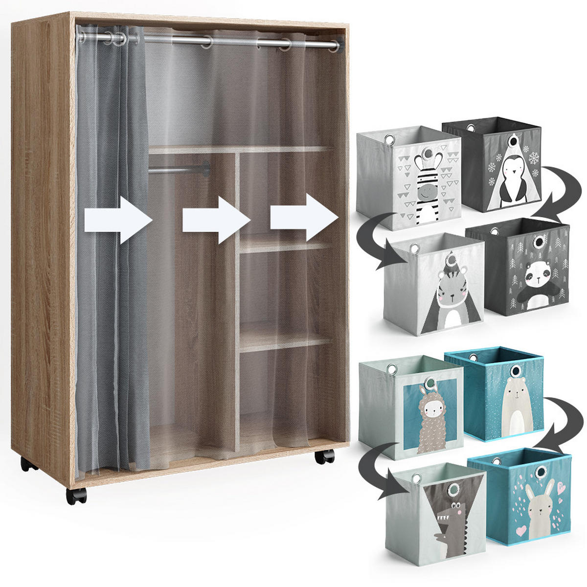 KLEIDERSCHRANK Doros Sonoma 100 x 146.6 cm mit Faltboxen - Sonoma Eiche, Holzwerkstoff (100/146.6/50cm) - Vicco