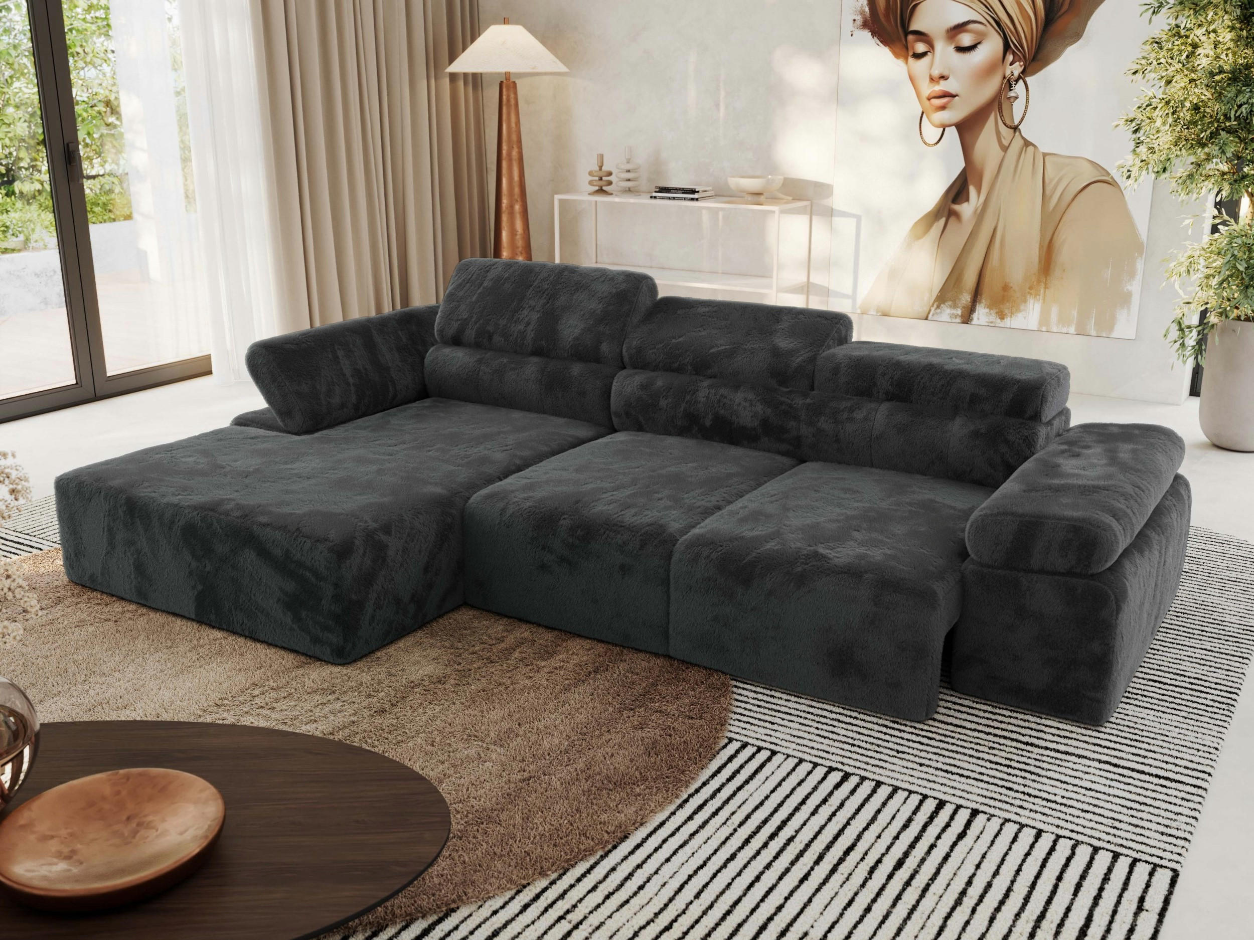 ECKSOFA RILASSO L Dunkelgrau Plüsch - links - Dunkelgrau/Schwarz, Kunststoff/Textil (296/174cm) - MKS