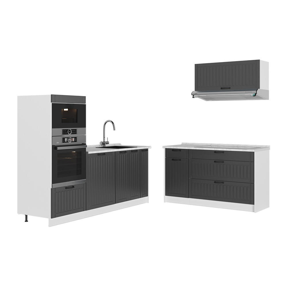 KUCHYNĚ Fame-Line, Tmavě šedá/Bílá, 340 cm, PD Mramor - bílá/tmavě šedá, kompozitní dřevo (340/153.6/60cm) - Vicco