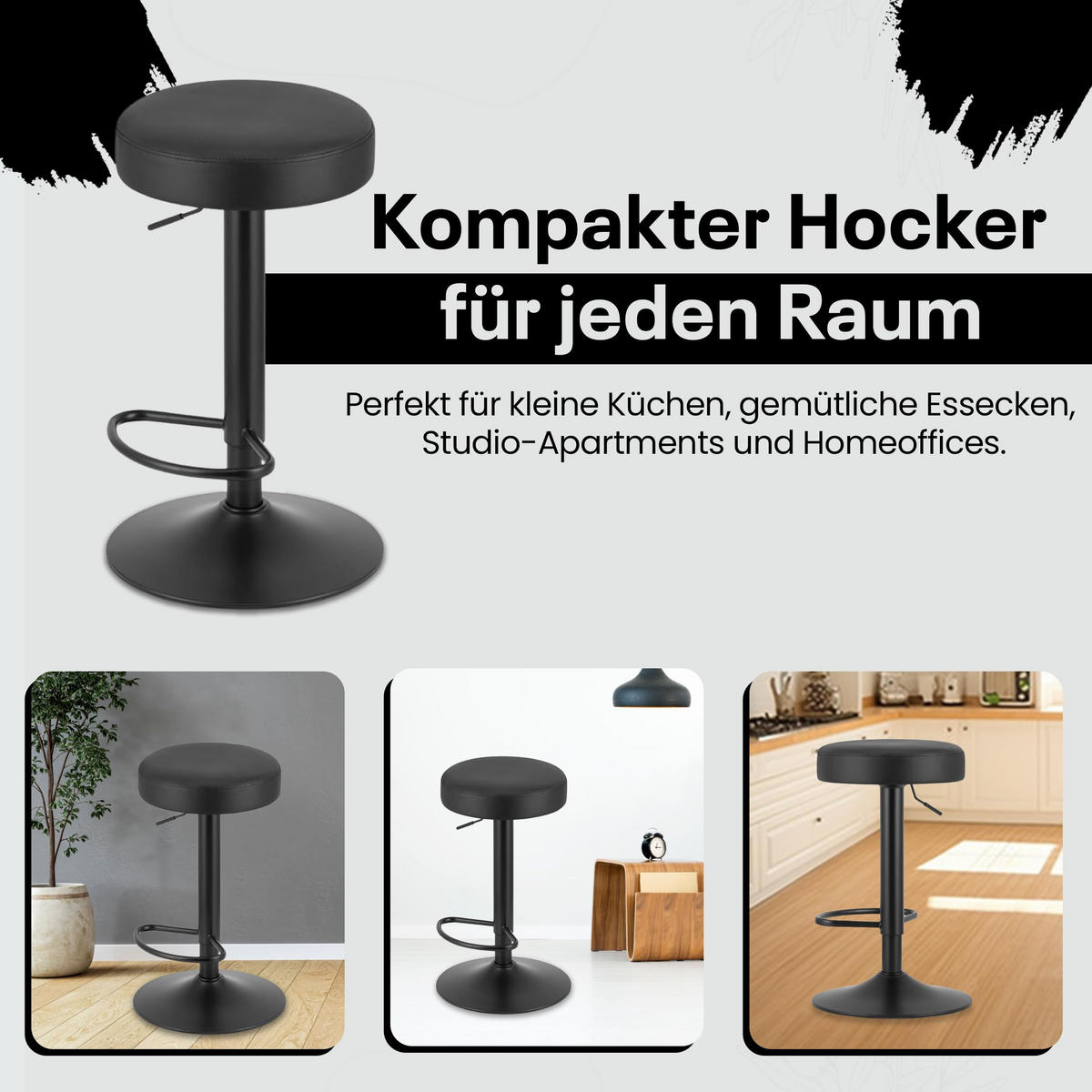 BARHOCKER - Schwarz, Drehbar Und Höhenverstellbar, Rutschfeste Basis, Modernes Design Für Küche Und Wohnzimmer - Schwarz, Textil (38/84/38cm) - Best For Home