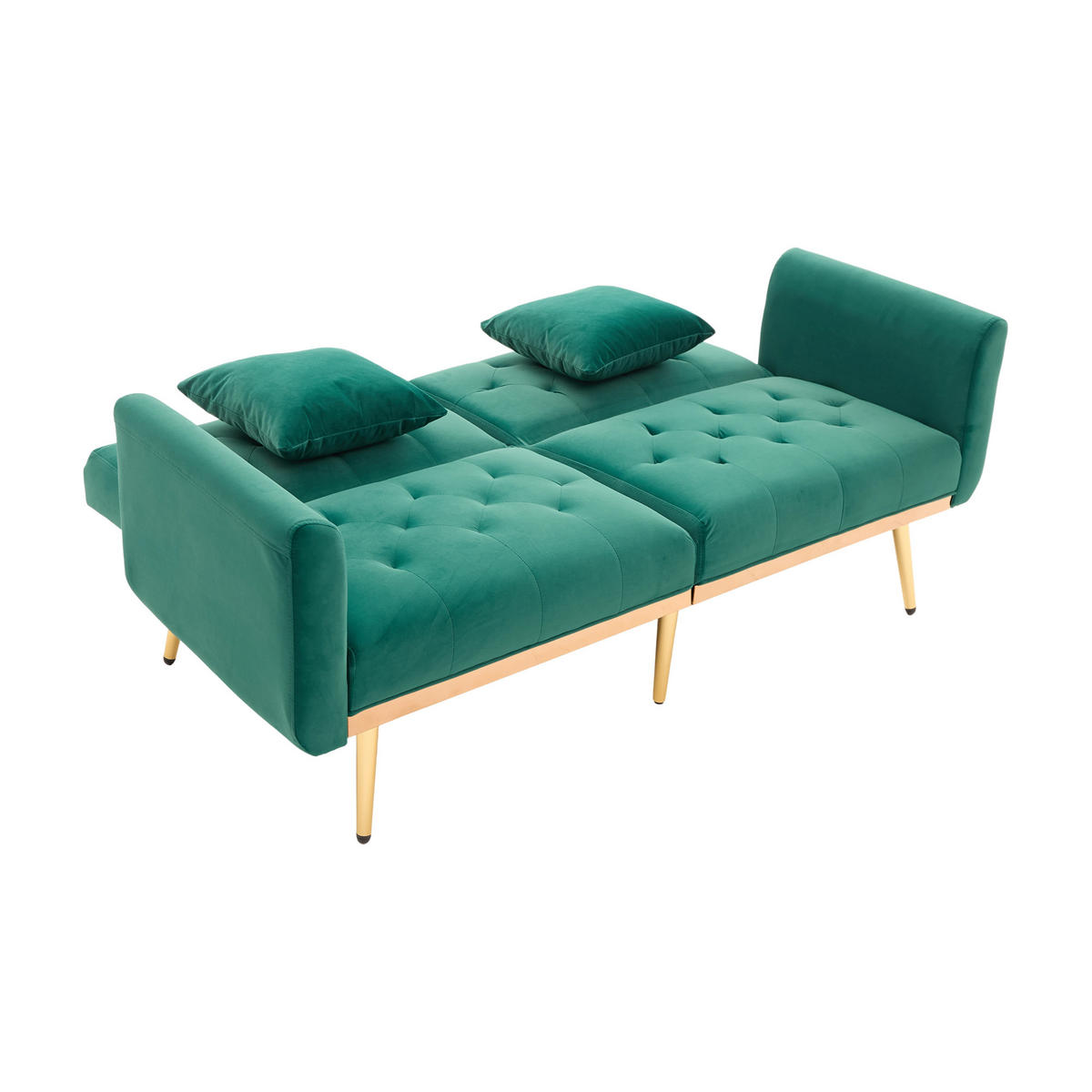 2-SITZER-SOFA mit Kissen, verstellbarer Rückenlehne, Metallfüßen, Samtbezug – Smaragdgrün - Dunkelgrün, Textil (72.5/75/165cm) - KOMHTOM