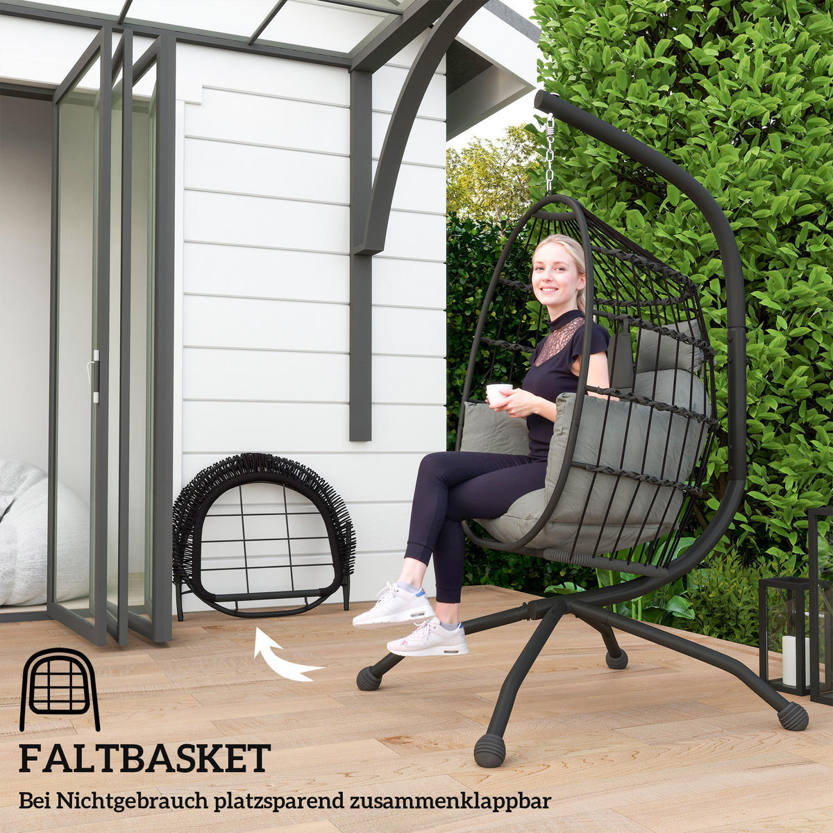 HÄNGESESSEL für den Außenbereich - Schwarz, Metall (88/192/120cm) - Outsunny