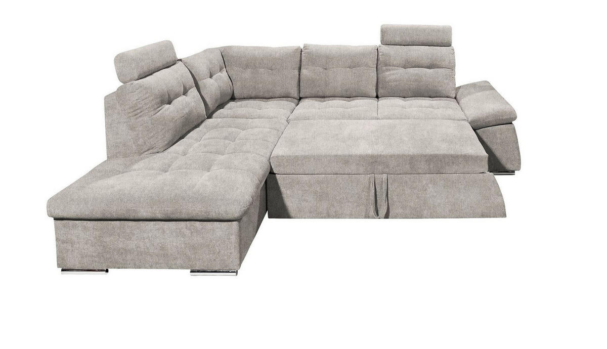 ECKSOFA mit Schlaffunktion, verstellbare Armlehne und Kopfstützen - Taupe/Chromfarben, Textil (260/219cm) - ed exciting design