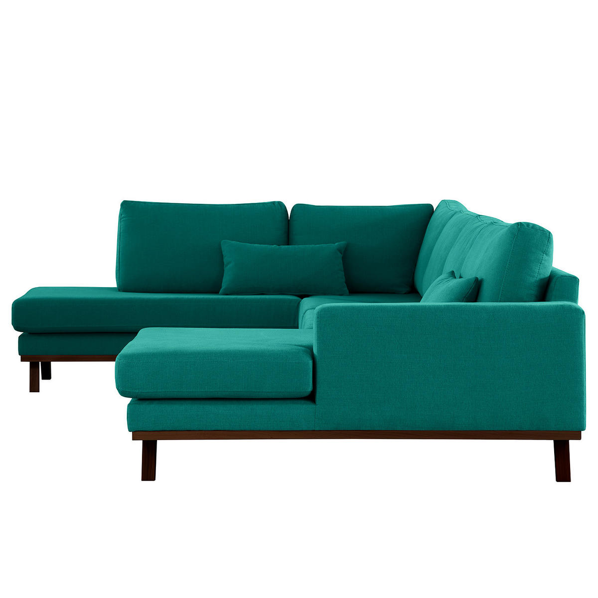 WOHNLANDSCHAFT mit Longchair - Buchefarben/Petrol, Buchenholz/Textil (371/81/219cm) - home24