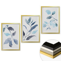 WANDBILDER 3er Set - 40x60 cm Goldrahmen - Aquarell von blauen Blättern - Goldfarben, Kunststoff (40/60cm) - ArtPrintCave
