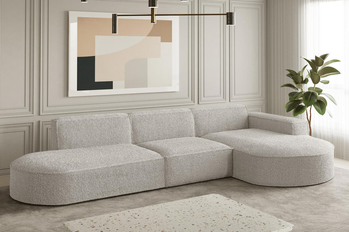 ECKSOFA Designer L-Form MODENA Stoff Loop Perle Rechts - Champagner, Holz (296/165cm) - Kaiser Möbel