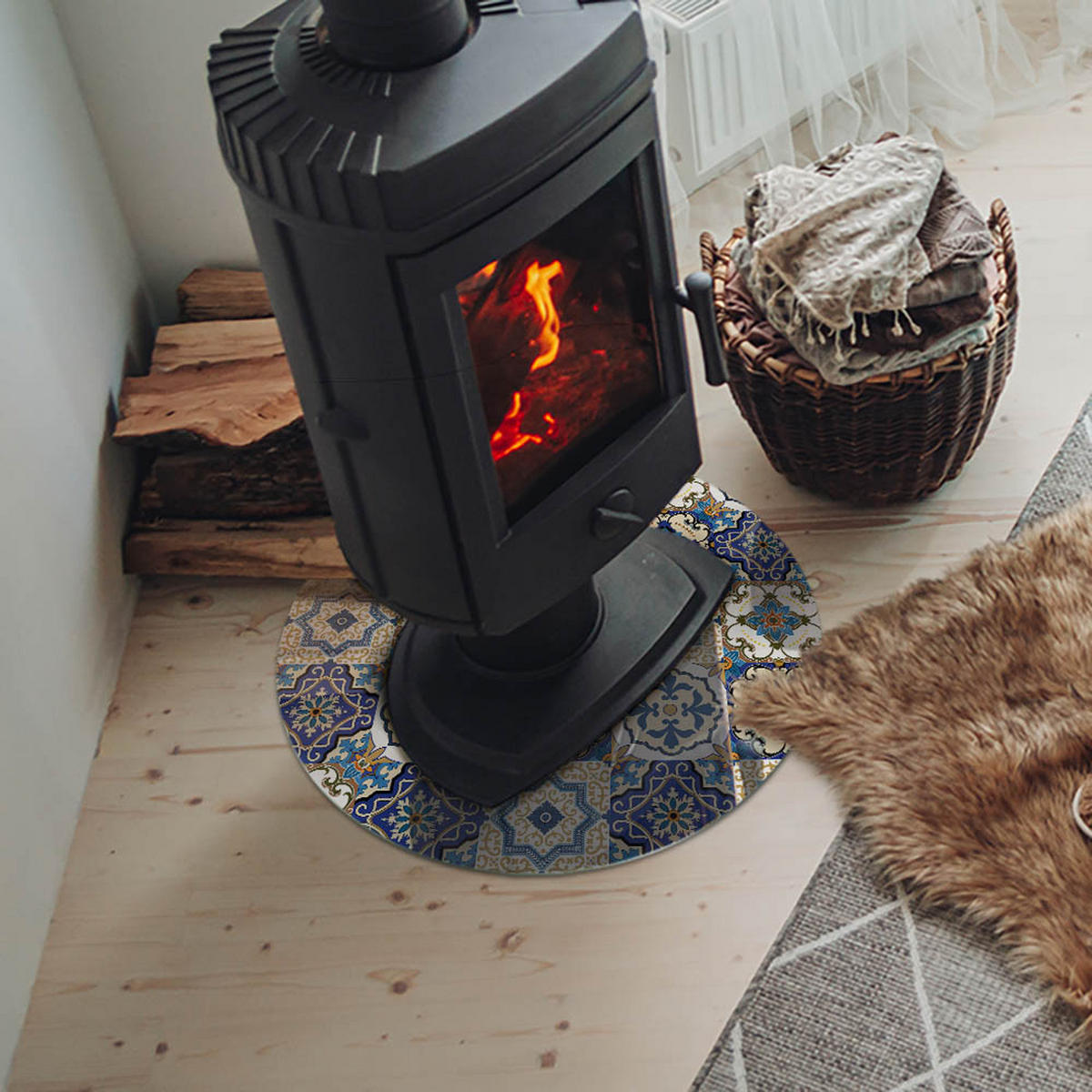 GLASPLATTE für Kamin Ø 50 cm Blau - Blau, Glas (50/50/0.4cm) - ArtPrintCave