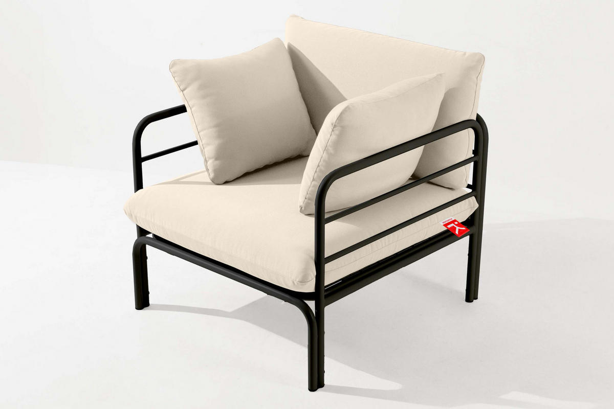 GARTENSESSEL RAMBE inkl. Auflagen, Stahlgestell, Modern, Anthrazit/Cremeweiß - Dunkelgrau/Creme, Textil/Metall (79/80/80cm) - KONSIMO®