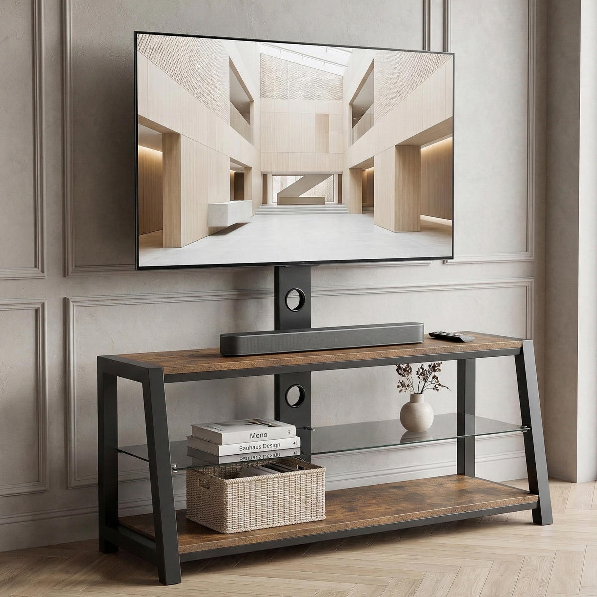 TV-LOWBOARD 116/42/125 cm mit Kabeldurchlass und höhenverstellbarem TV-Ständer - Braun, Holzwerkstoff (116/125/42cm) - BEAOK