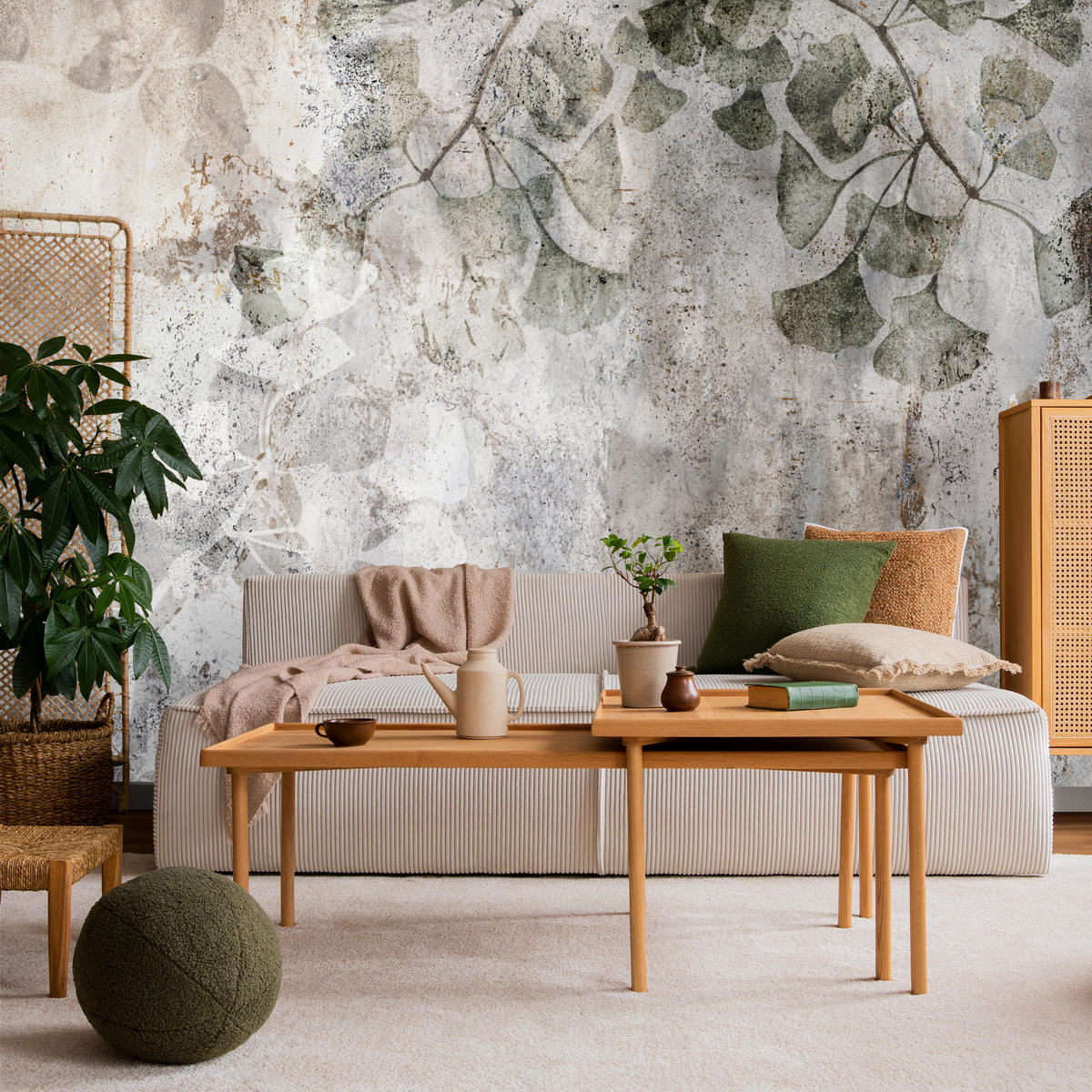 FOTOTAPETE für Büro Vintage Blätter Beton Abstrakt Grau Retro 500x350 - Beige/Grau, Papier (500/350cm) - Muralo