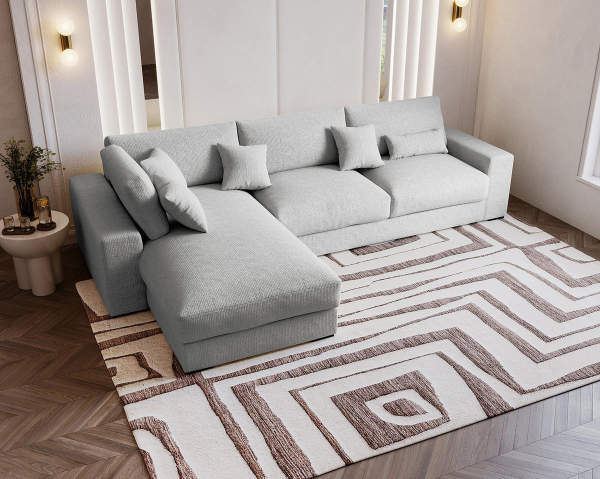 ECKSOFA mit Longchair - Silberfarben/Schwarz, Kunststoff/Textil (340/205cm) - home24