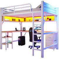 HOCHBETT 140/200 cm in Weiß mit Schreibtisch, Regalen und LED-Beleuchtung - Weiß, Holzwerkstoff (140/200cm) - Flora Grace