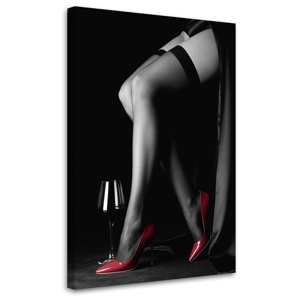 LEINWANDBILD Beine einer Frau in roten High Heels 70x100cm - Schwarz, Textil (70/100cm) - Feeby