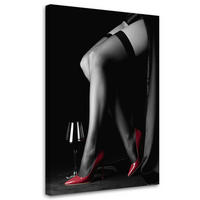 LEINWANDBILD Beine einer Frau in roten High Heels 70x100cm - Schwarz, Textil (70/100cm) - Feeby