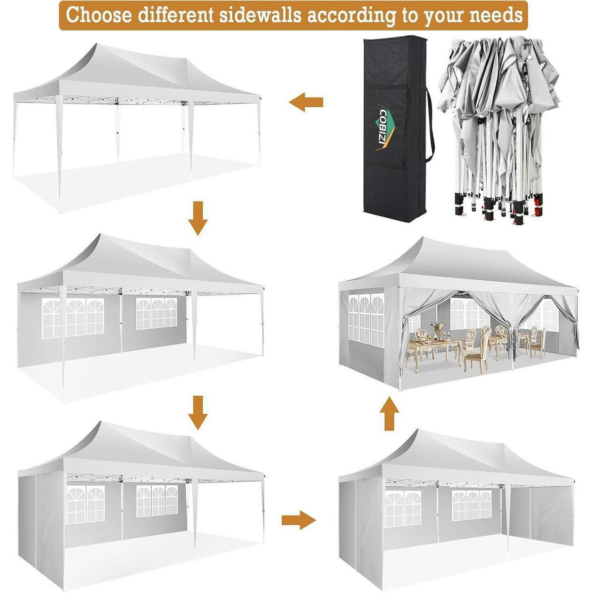 FALTPAVILLON 3 x 6 m Weiß Wasserdicht mit 6 Seitenteilen - Weiß, Textil (300/206/600cm)