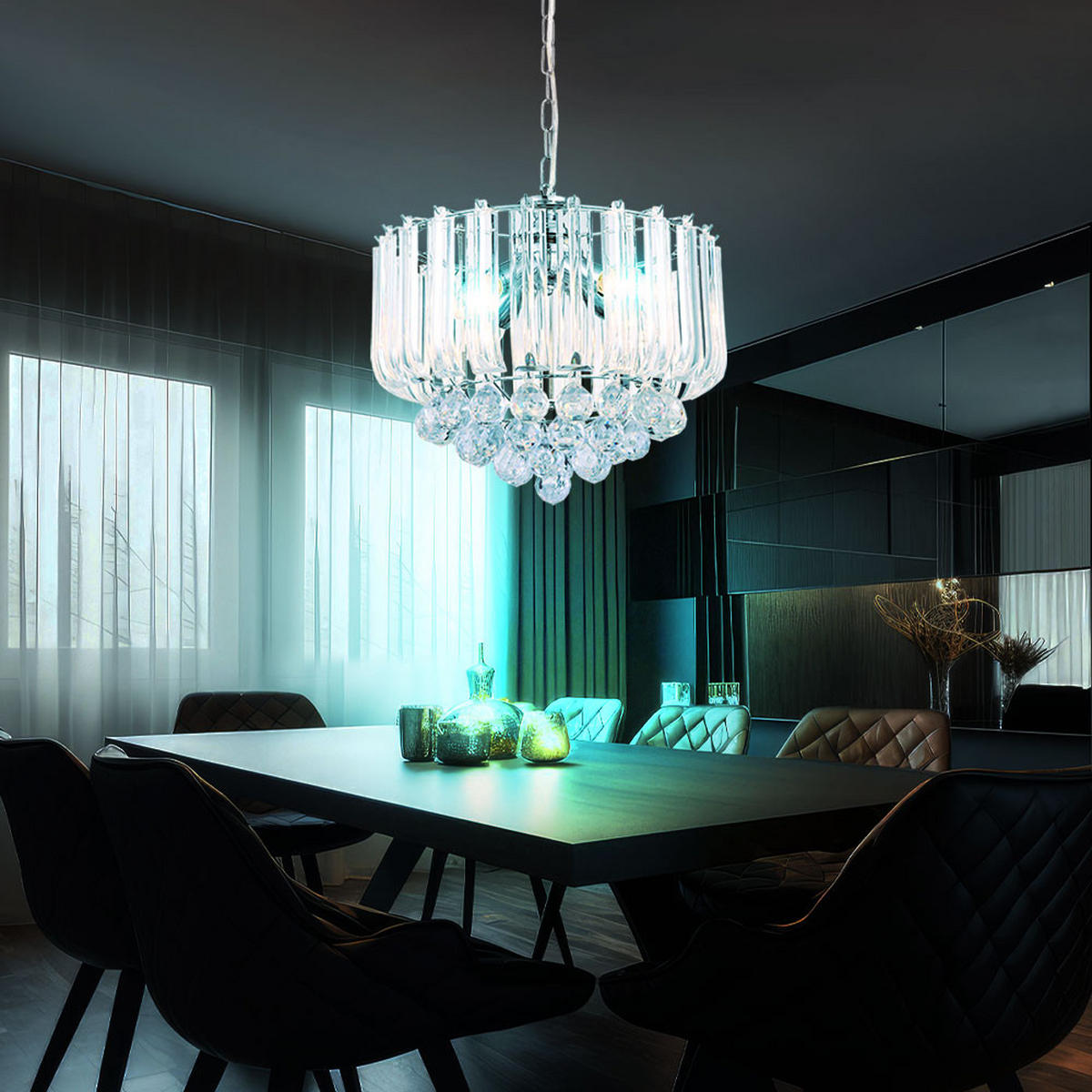 LED HÄNGELEUCHTE Metall Kristall Silber - Silberfarben, Metall (35/35/90cm) - Globo Lighting