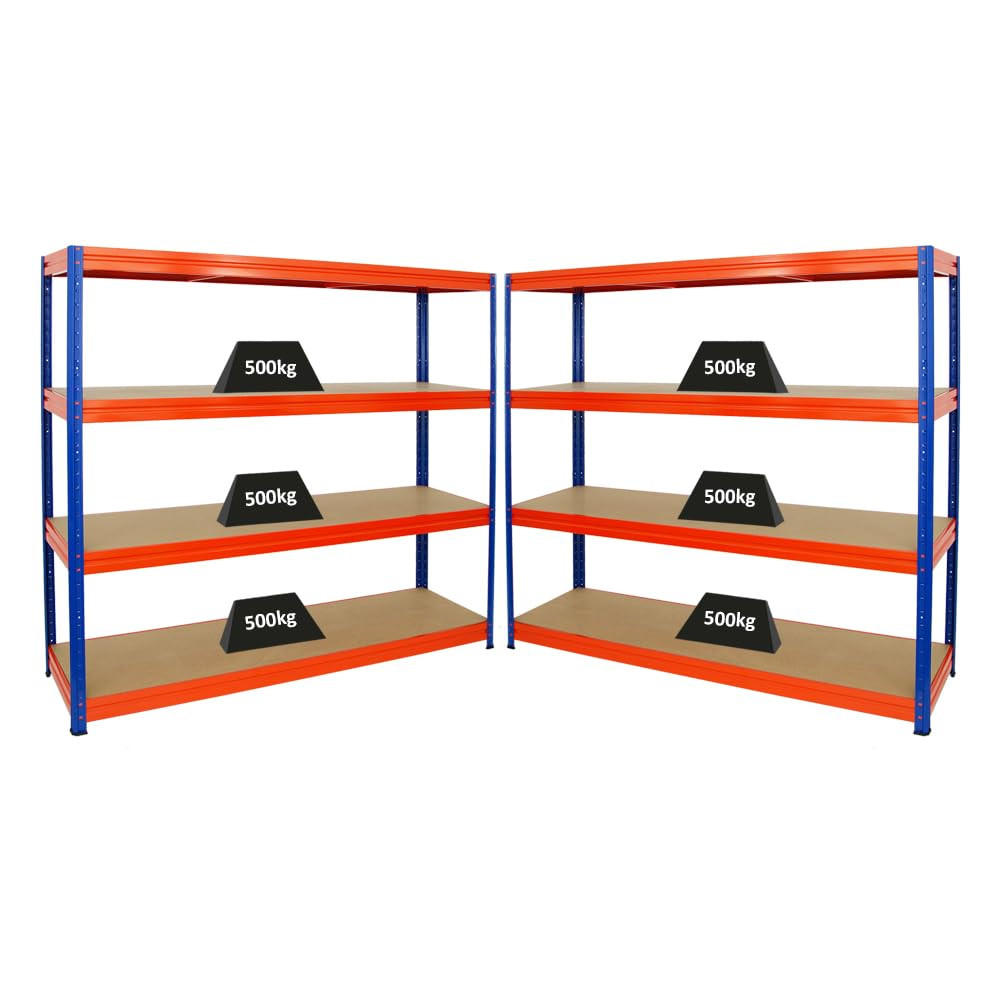 SCHWERLASTREGAL Dino 2er-Set mit 2x 180x200x60 cm Fachlast 500 kg Blau/Orange - Orange, Metall (400/180/60cm) - PROREGAL