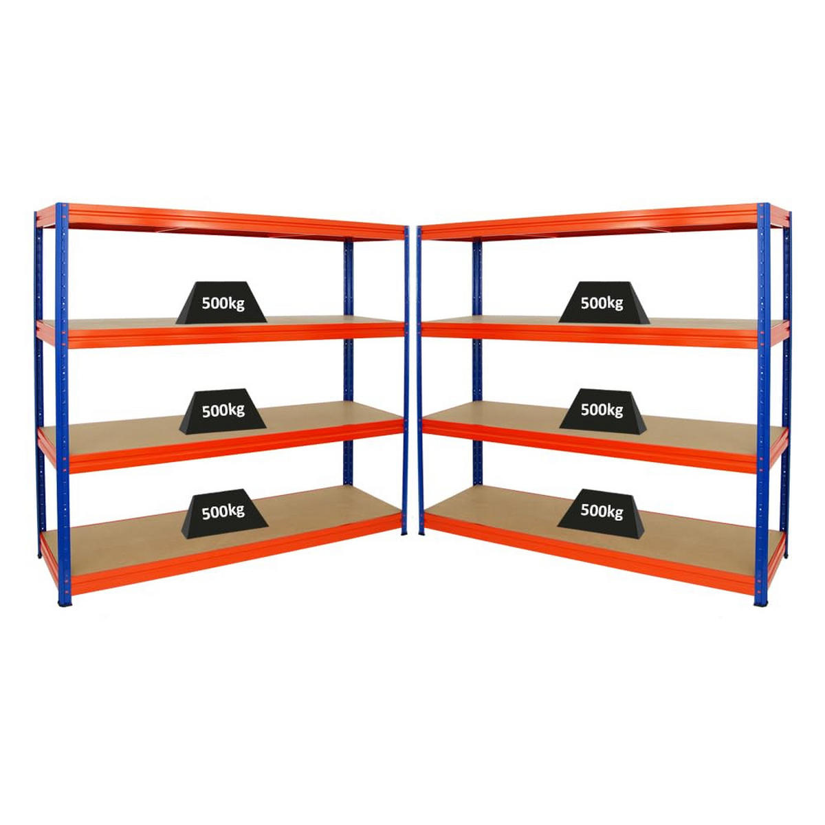 SCHWERLASTREGAL Dino 2er-Set mit 2x 180x200x60 cm Fachlast 500 kg Blau/Orange - Orange, Metall (400/180/60cm) - PROREGAL
