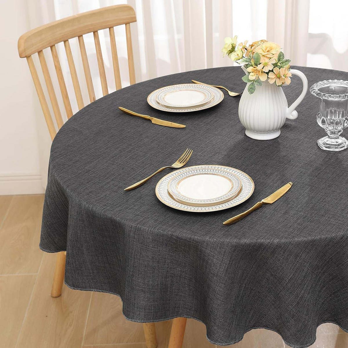 RUNDE Tischdecke Leinenoptik abwaschbar, Lotuseffekt, 140 cm, Dunkelgrau - Dunkelgrau, Textil (140/140cm)
