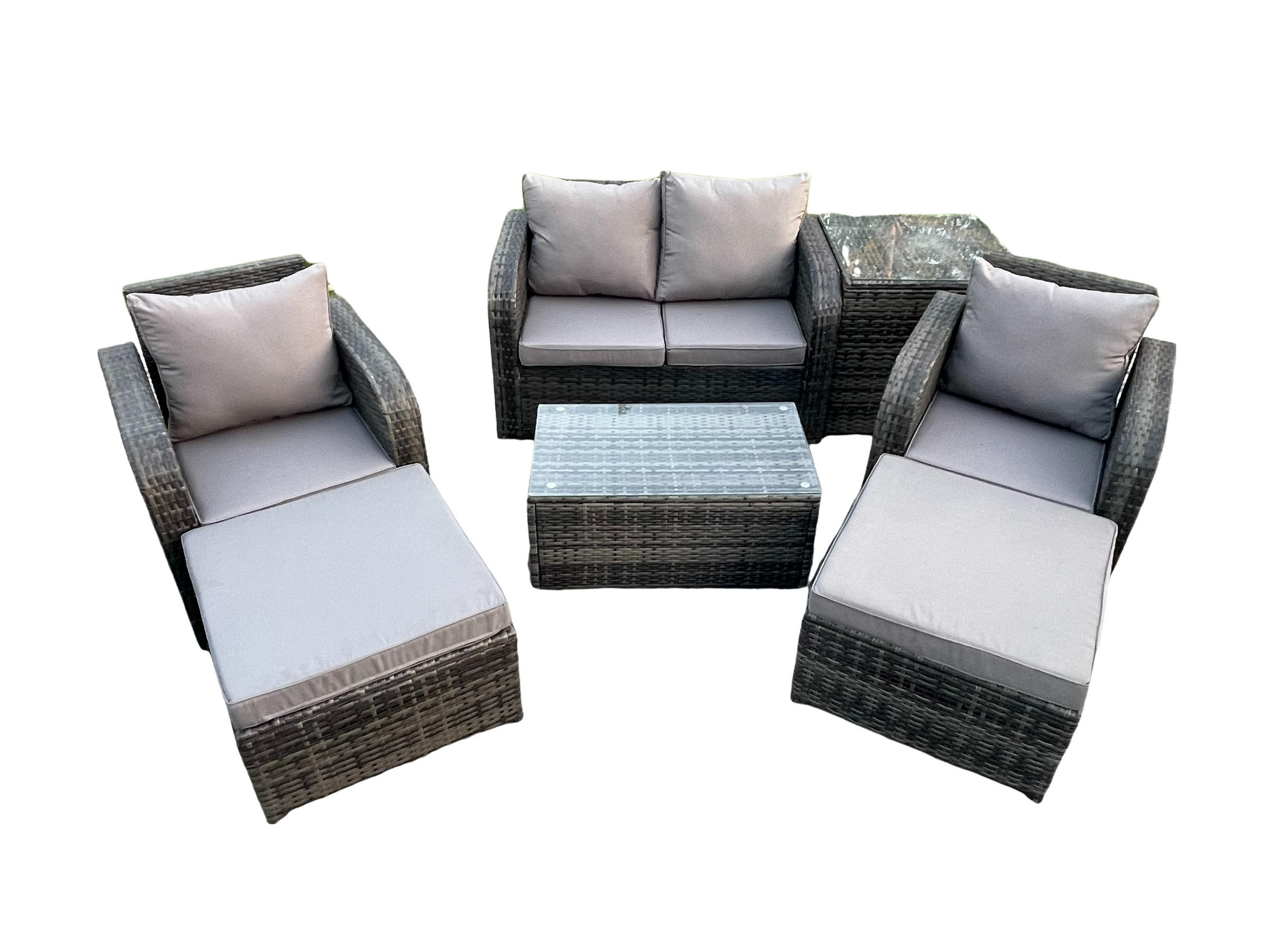 GARTENLOUNGE-SET Polyrattan Dunkelgrau 6-Sitzer - Dunkelgrau, Metall - Fimous