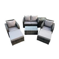 GARTENLOUNGE-SET Polyrattan Dunkelgrau 6-Sitzer - Dunkelgrau, Metall - Fimous